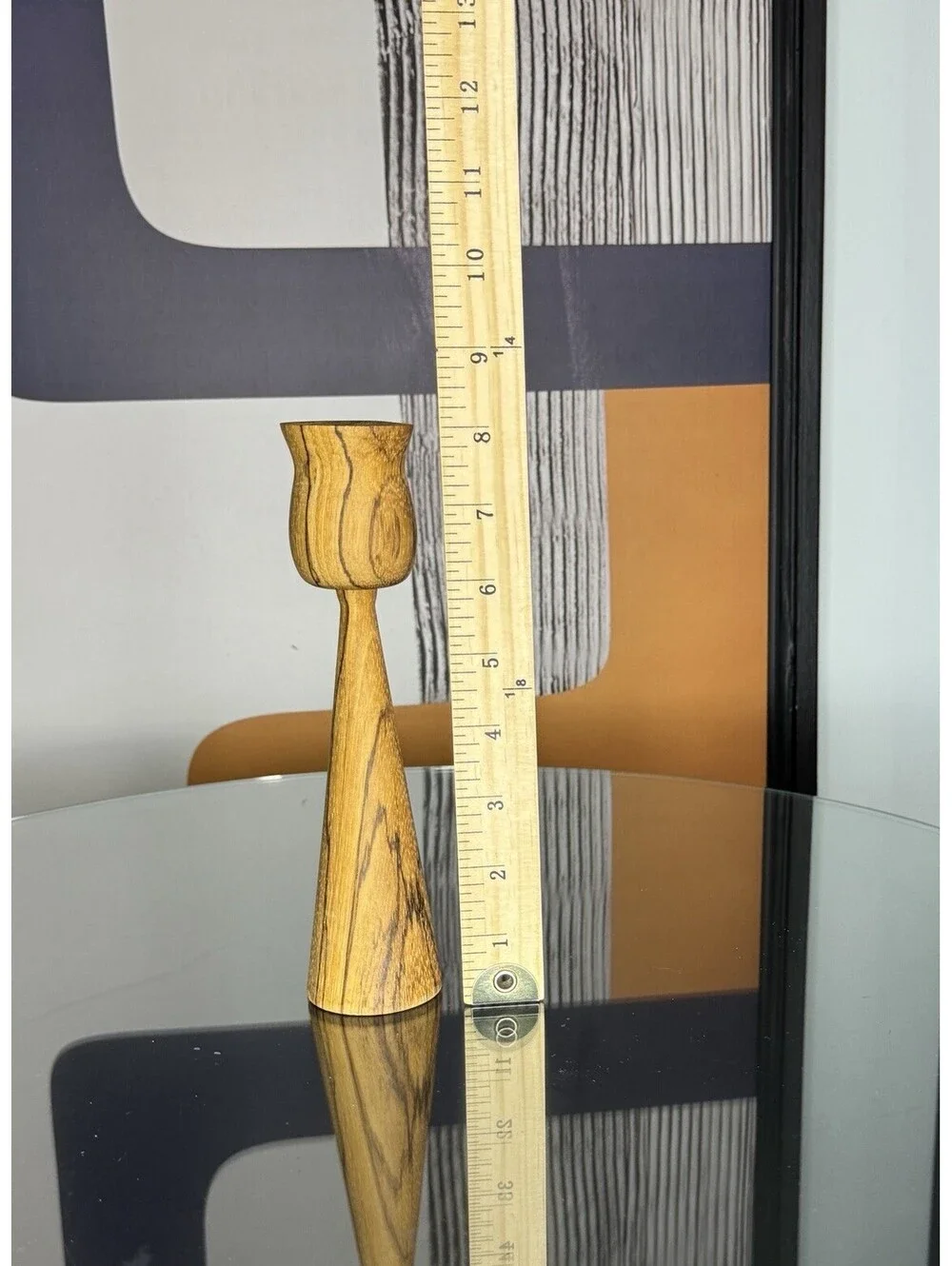 Vintage Candle Stick Holder Artisan Turned Wood Mid Century Era Art Piece